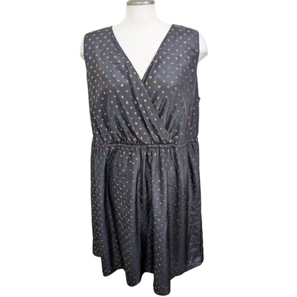 Lane Bryant Surplice Front Dress Plus 3X Black Gold Dots Sleeveless Lined Party - Picture 1 of 6